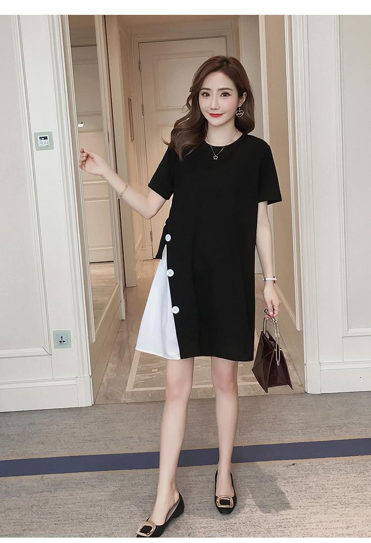 Product Introduction of Pregnant women's summer dress top loose large size Korean style bottoming shirt short sleeve mid-length T-shirt pregnant women's skirt pink  dress wrap  dress 18