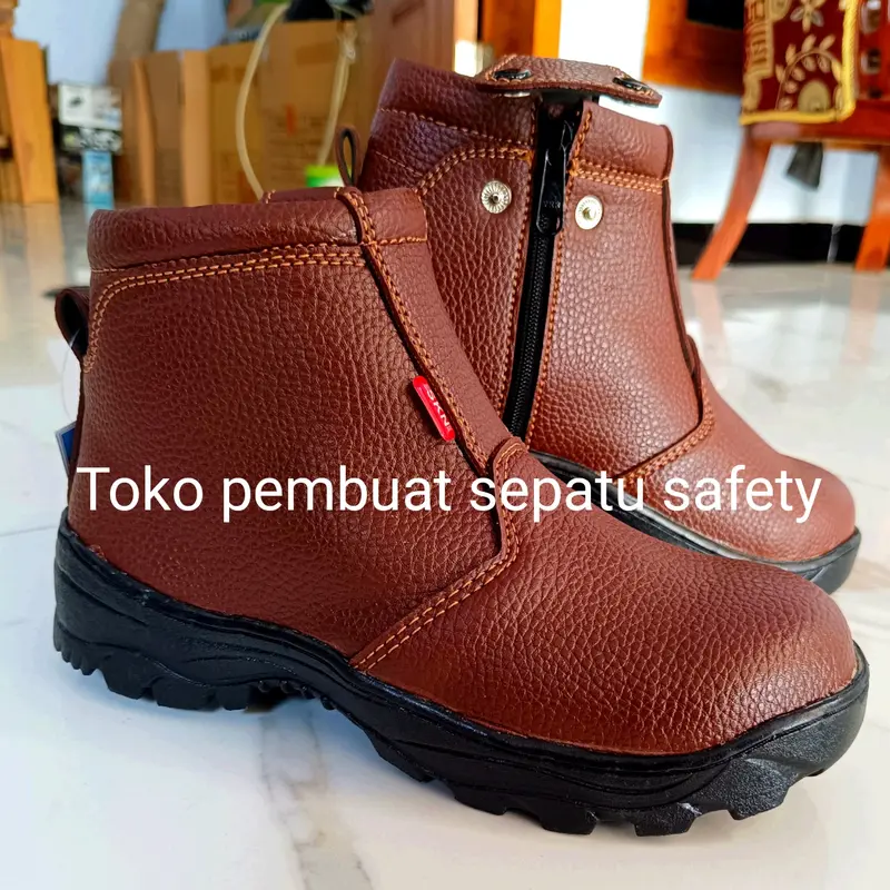 Sepatu safety king skn ujung besi kulit sapi asli model resleting terlaris keselamatan kerja pabrik pom bengkel lapangan proyek berkualitas tahan api paku kuat tahan lama sepatu safety resleting sepatu safety pria king wanita Shoes Boots 0