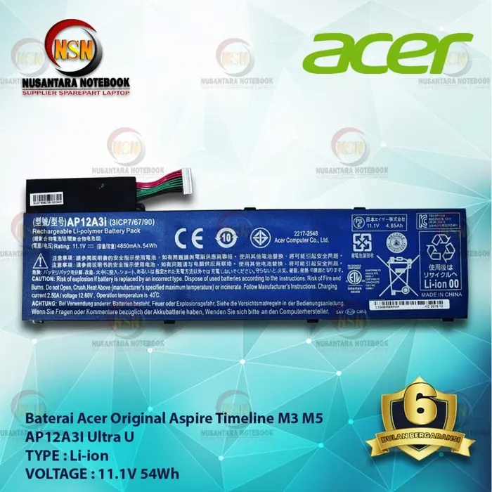 Baterai Acer Aspire Timeline M3 M5 AP12A3i Ultra U Original