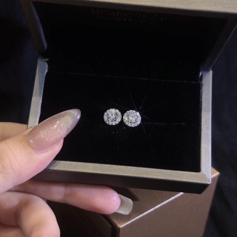 Hoàng Phát Phụ Kiện Bông Tai Bạc Ý 925 Tròn Halo 5li Chui Đẩy Xi Kim B74