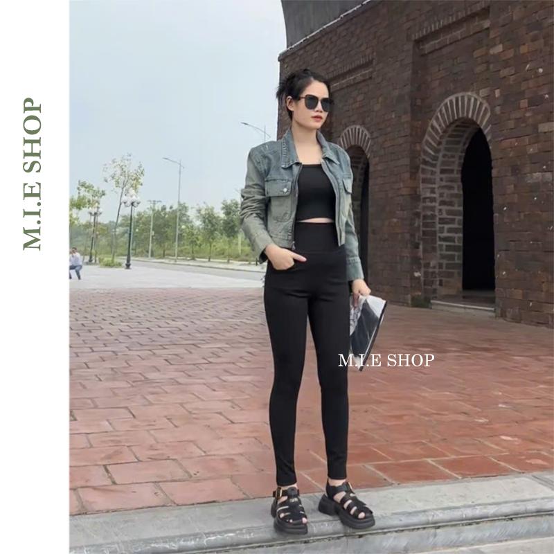 Quần Legging nữ cạp cao tôn dáng chất Umi co giãn dày dặn - Quần legging dài đen tập gym yoga đi học ngủ có túi 2