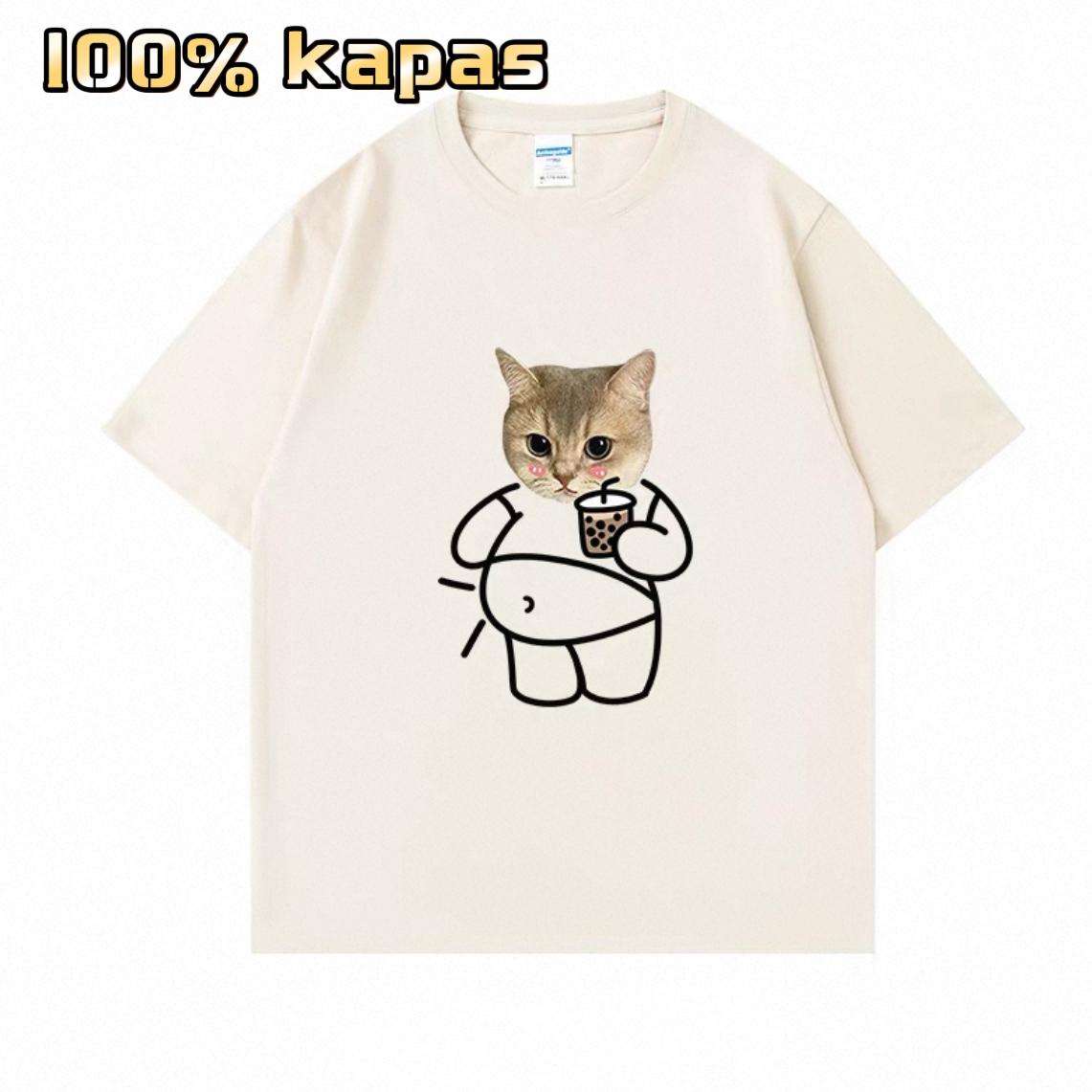 Atasan Cetak untuk Pria dan Wanita Musim Panas 2026 Baru Longgar Berat Katun Murni Kaos Lengan Pendek