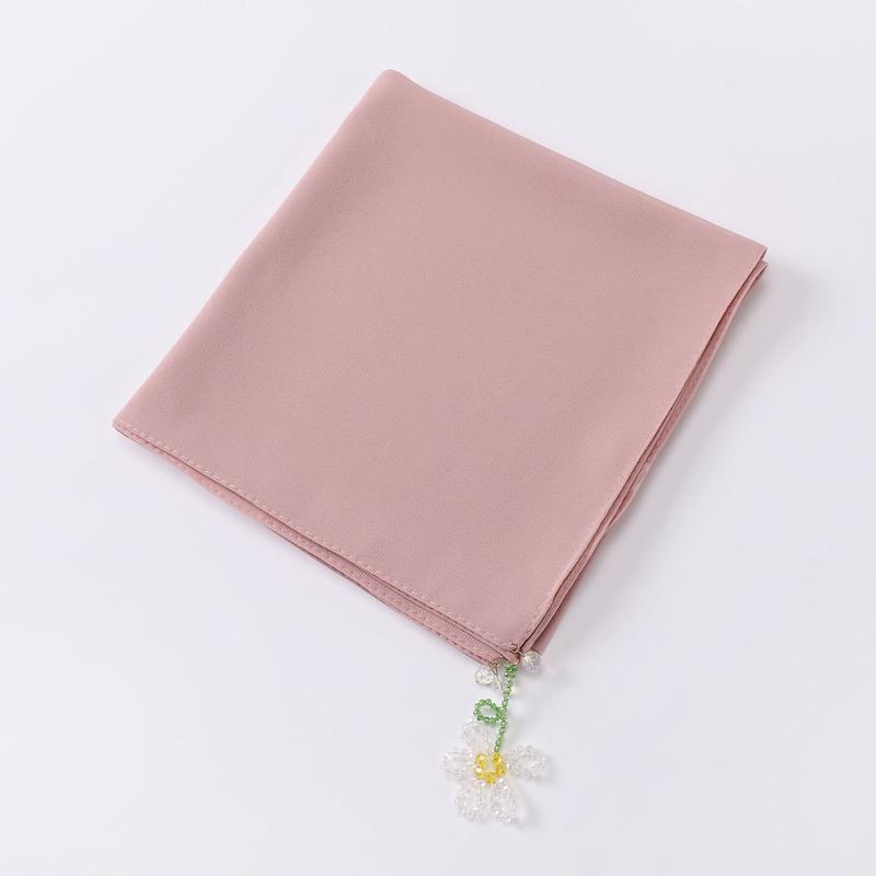 Product Introduction of Crystal flower pearl scarf | 90cm chiffon square | Hui sweet headscarf | Malaysian Internet red with | light luxury everything selendang  bahu sulam  shawl sahara  shawl selendang 15