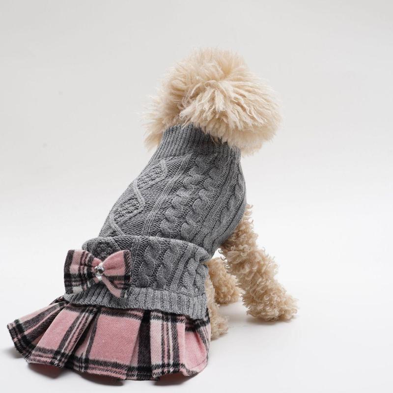 Dog & Cat Plaid Knitted Sweater Set, Cute Knitwear Sweater with Bow Decor, Pet Clothes for Small Medium Dogs & Cats 3