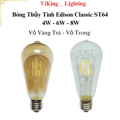 Bóng Đèn Led Edison ST64 4W 6W 8W Bóng Đèn Thủy Tinh Tiết Kiệm Điện Giả Sợi Đốt Vàng Nắng 3000k trang trí decor chiếu sáng quán cà phê, nhà hàng, quán ăn,  homestay, ngoài trời, khu nghỉ dưỡng