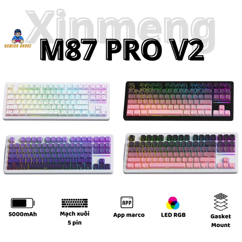 Bàn Phím Cơ Xinmeng M87 Không Dây Bluetooth Gaming LED RGB , LED viền App Custom , White Switch , Hotswap , 3 Mode không dây white