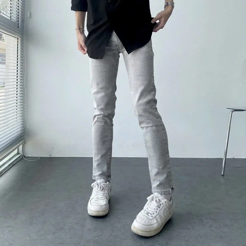 Quần Jean Nam Màu Xám Trơn Chất Vải Co Dãn Thoải Mái Menswear Pants Có Túi