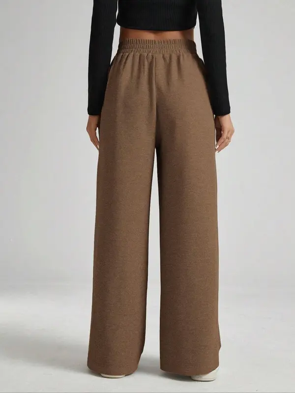 Women's Solid High Waist Wide Leg Sweatpants, Casual Minimalist Comfy Elastic Waist Trousers for Daily Wear, Trousers for Women, Fashion Ladies Bottoms for All Seasons, Wideleg Baggy Pants, Wide Legged Pants, Womenswear, Casual Basic Trousers 3