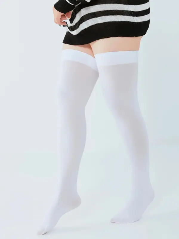 Women's Plus Size Solid Over The Knee Socks, 1 Pair Casual Comfy Breathable Socks for Daily Outdoor Wear, Ladies Socks for All Seasons 7