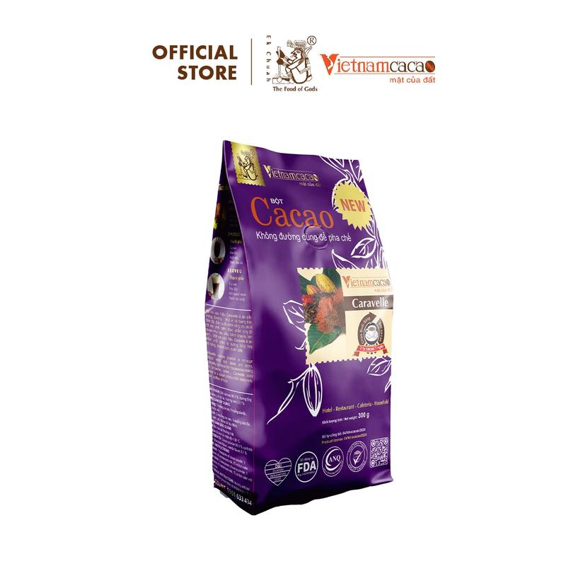 Bột cacao nguyên chất Caravelle, không đường dùng làm bánh - Túi PE 300g - Vinacacao