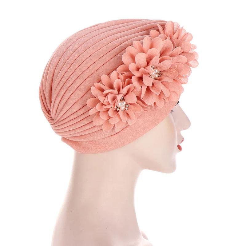 Product Introduction of Fashion Women Diamonds Flower Turban Cap Soild Color Muslim Headscarf Bonnet Inner Hijabs Arab Head Wraps Hat 2