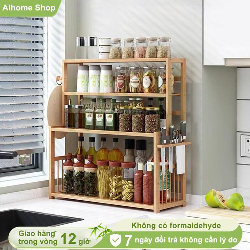  BA Dụng cụ nhà bếp bằng tre chống ẩm 3 lớp Giá để đồ nhiều lớp Giá để đồ đa năng Hũ đựng gia vị chống côn trùng chống ẩm và chống côn trùng đựng đồ đa năng để lấy gia vị 