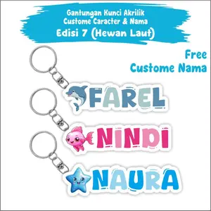 Ar-Rozaq Craft Gantungan Kunci Akrilik Edisi 7 Karakter Lucu Hewan Laut Farel Nindi Naura Hadiah Wisuda Ulang Tahun Souvenir Tas Sekolah Free Custome Nama - Gift