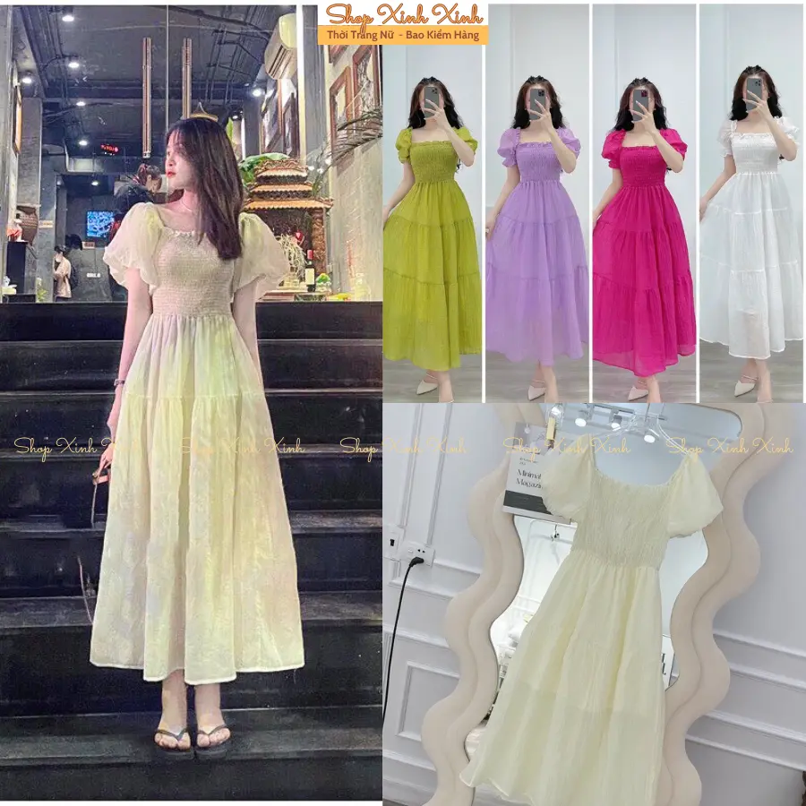 Đầm Maxi  Đũi Nhăn Chun V1  Dáng Dài  Siêu Xinh Nữ Dress hồng cánh sen