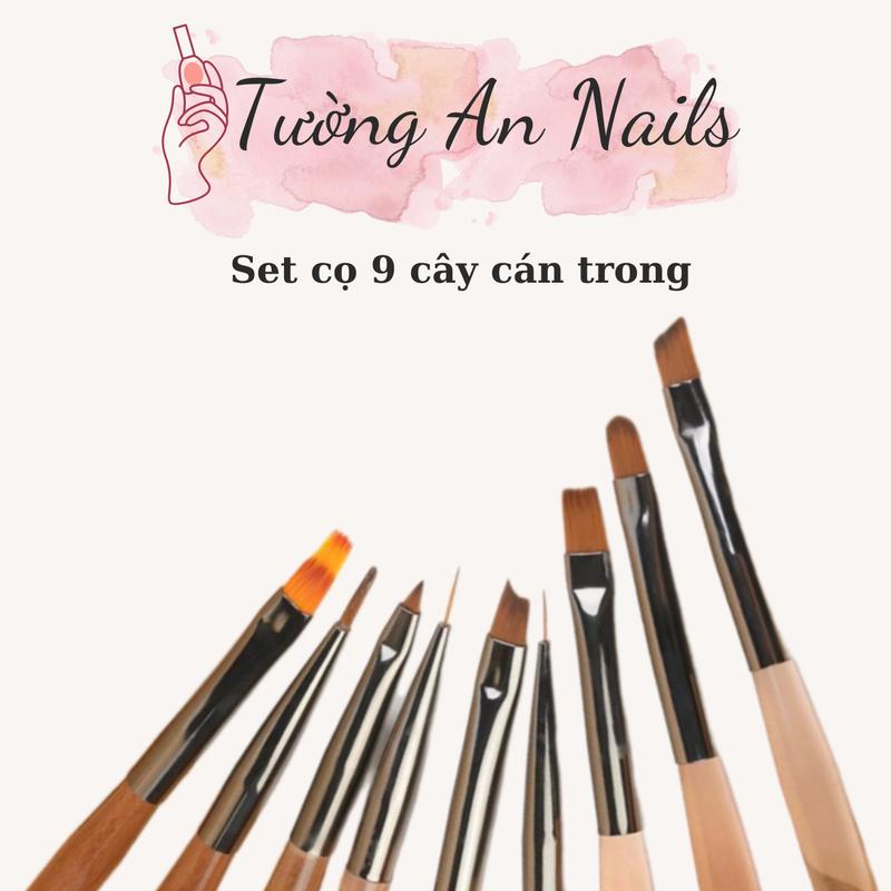 Bộ cọ vẽ nail chuyên dụng 9 cây cán trong Cán nâu cán trắng mẫu ngẫu nhiên
