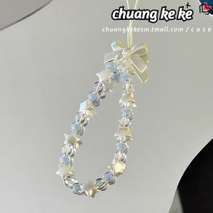 Pesona Telefon Biru Gaya Korea, Viral, Lanyard Telefon Ikatan bentuk rama-rama & Bintang Comel, Tali Kamera Manik Estetik, Rantai Kunci Anti Hilang, Aksesori Beg Kawaii, Kini Trend di TikTok Charms Phone Phone Straps keychain  f1  e  money