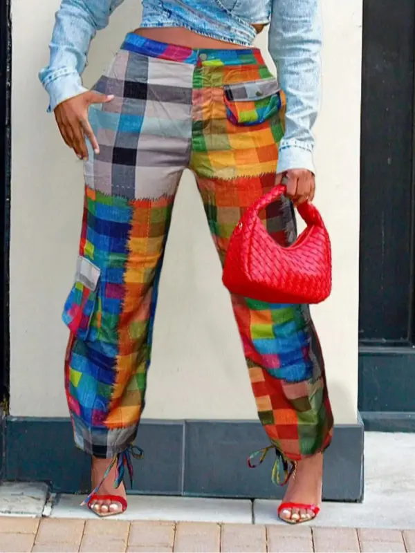 Women's Plaid Print Drawstring Pants, Casual Pocket Trousers for Daily Wear, Ladies Bottoms for All Seasons, Clothes for Women 0