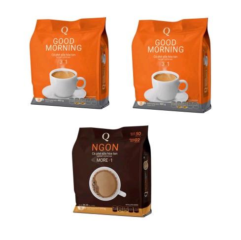  Combo mix vị 2 bịch cà phê trần quang Goodmorning + 1 bịch cà phê trần quang Ngon mỗi bịch có 24 ống nhỏ 20gram Coffee Cafe 