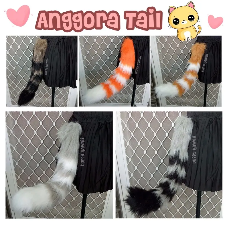 ekor furry anggora loreng neko tail blaster faux fur fluffy halloween party fashion cosplay animal stuff aksesoris hiasan dekorasi costume accessories kawaii cute cat shippo 0
