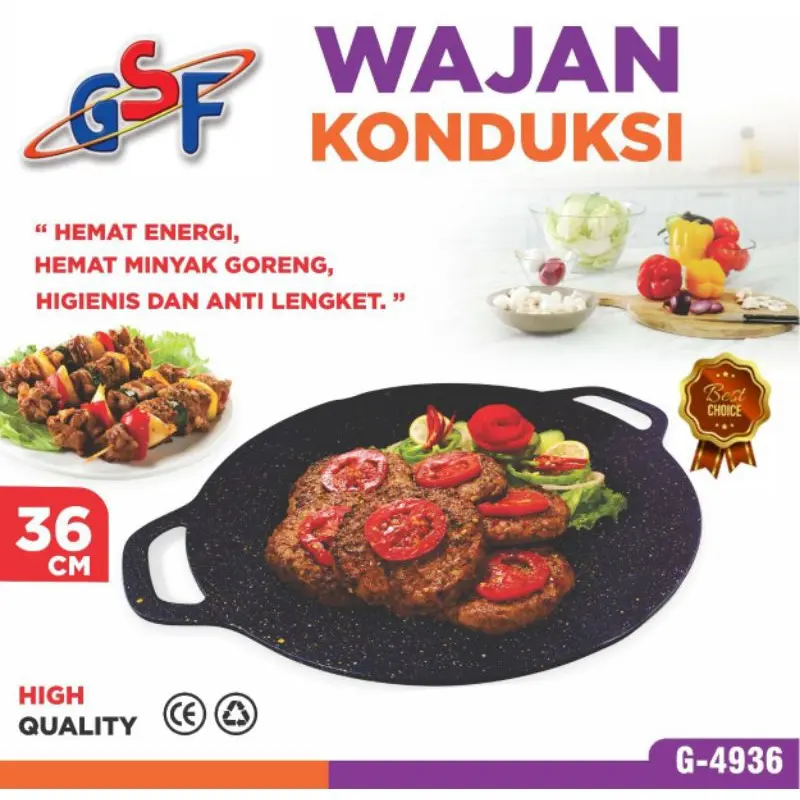 Wajan Konduksi GSF Ukuran 34cm 36cm 38cm Wajan Grill alat baja Pan Teflon Kitchenware
