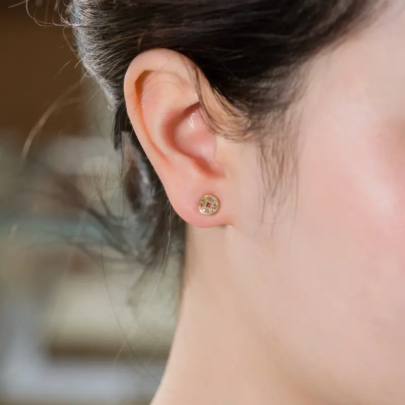 HuyThanhJewelry PTB388 Bộ trang sức Dây Chuyền & Bông Tai Vàng 14k Lộc Phát Lộc 5