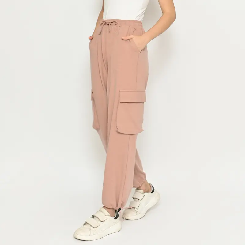 QUEENTIN Celana Wanita Panjang Cargo 0346 Rajut Stretch Polos Stopper Bawahan Cewek 1
