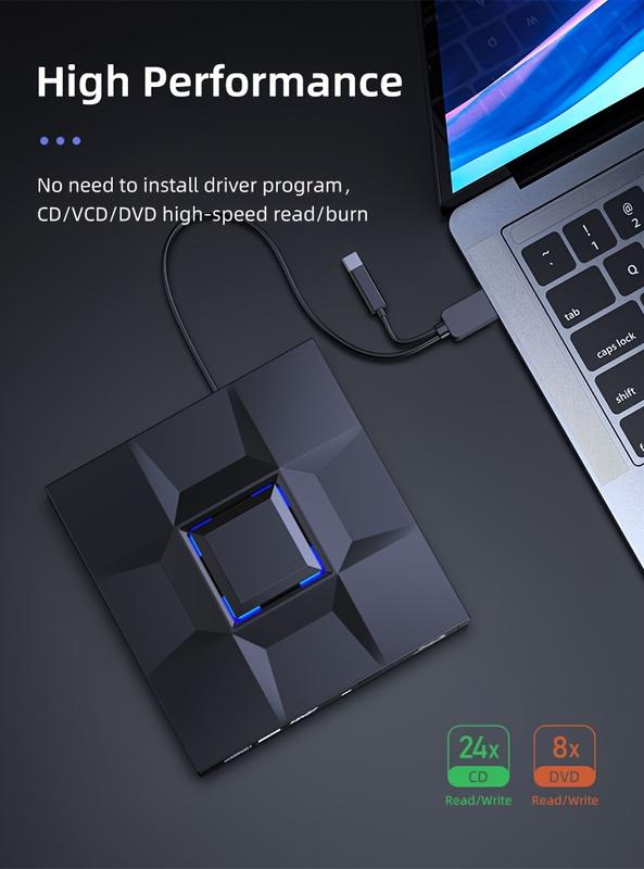Product Introduction of External USB3.0 Optical Drive, External Mobile DVD Burner High-definition Player, Portable CD/VCD/DVD Player, Nine-grid Style Burner, For Burning, Reading, And Playing On Laptops And PCs. 5