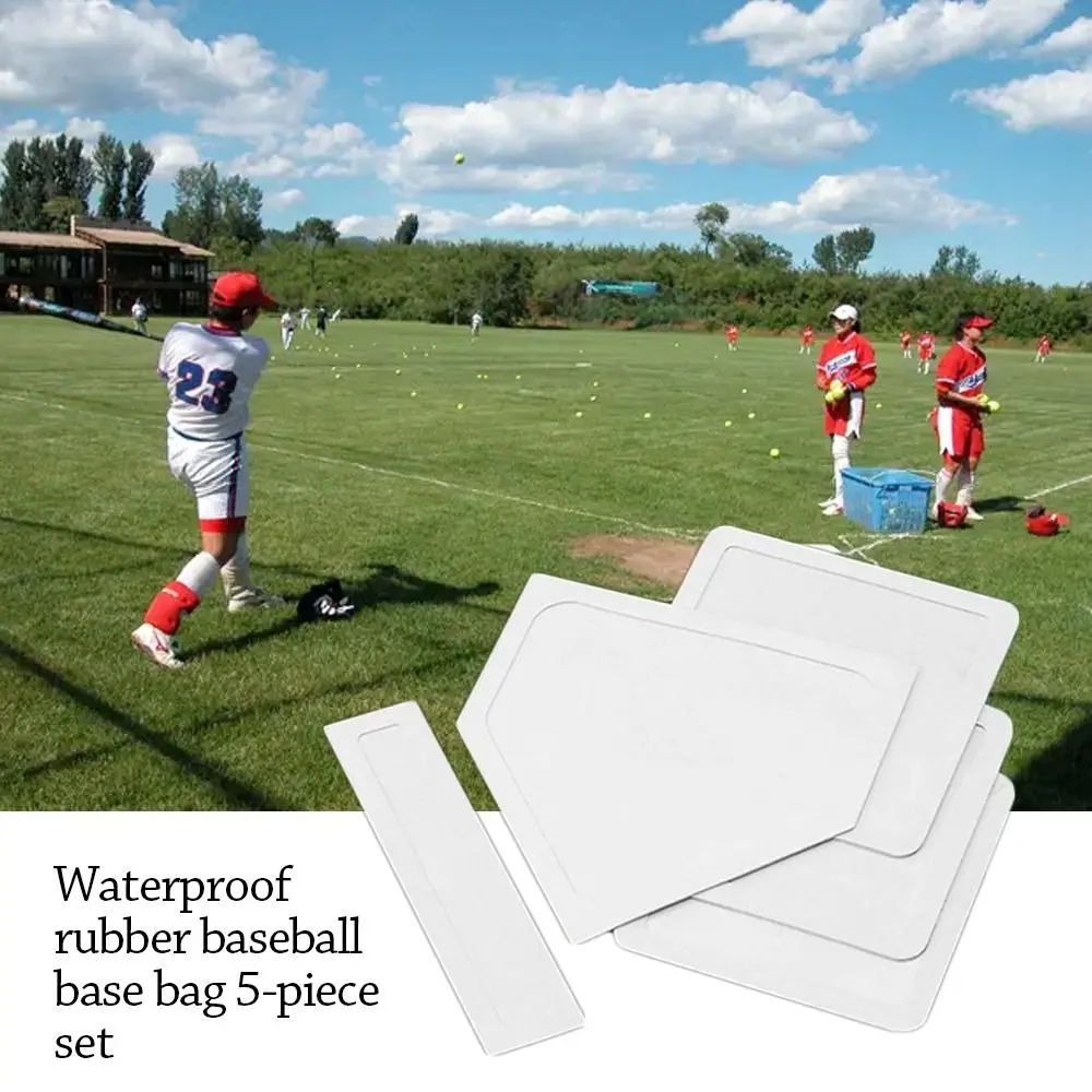 5Pcs/Set Outdoor Sports Waterproof Baseball Softball Base Set Practice Team Wear-resistant Rubber Field Bases Baseball Field Supplies Durable Baseball Equipment