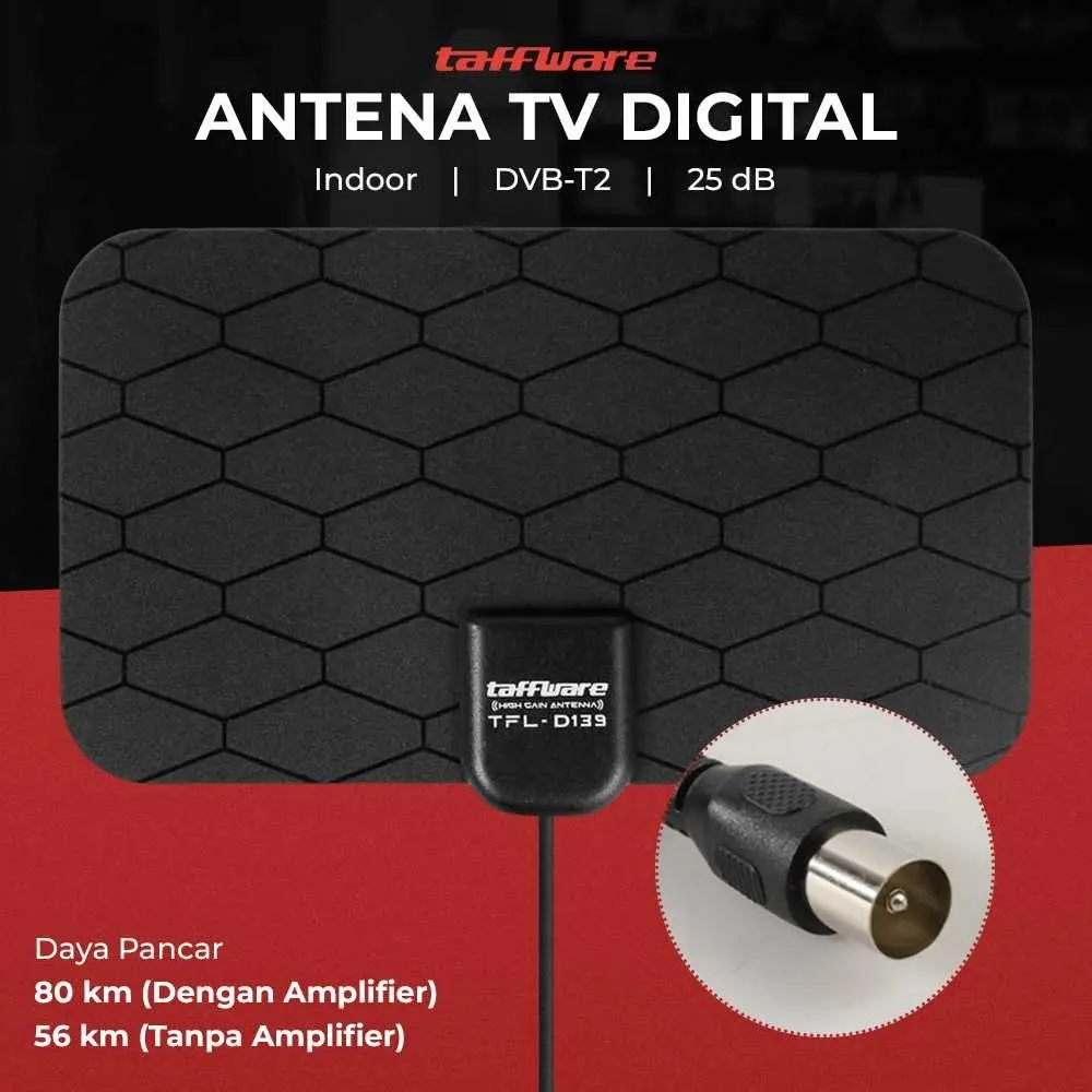 Taffware Antena TV Digital Indoor DVB-T2 25dB Grid Jack Male Plug - TFL-D139