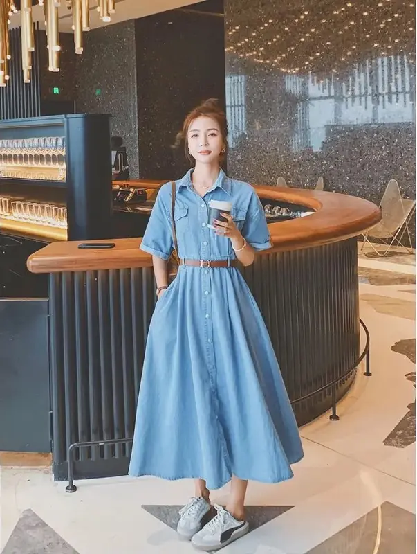 Váy jean denim dress dài xòe chất mềm trẻ trung thanh lịch JU24034 Joy1886 cho nữ - Women, Nữ vaytet đầm  trắng vay sang 3