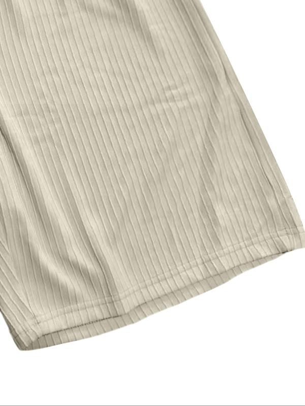 Two-Piece Set Men's Solid Color Ribbed Two-Piece Set, Regular Fit Casual Round Neck Tee & Pocket Tie Front Shorts, Men Outfits for All Seasons Daily Wear 6