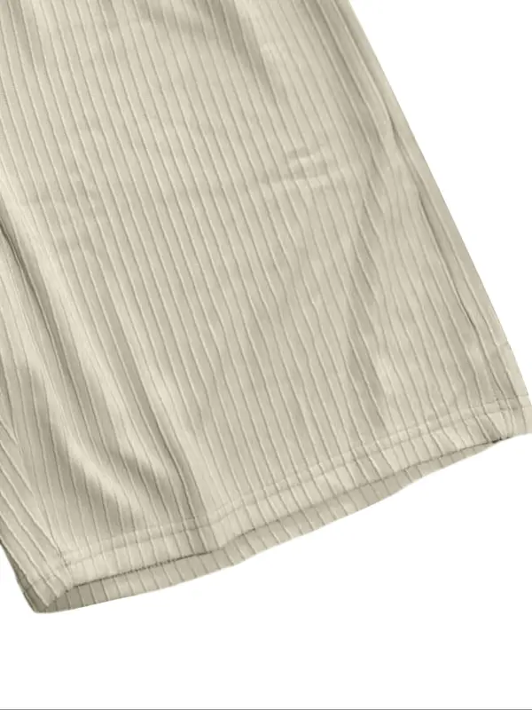 Two-Piece Set Men's Solid Color Ribbed Two-Piece Set, Regular Fit Casual Round Neck Tee & Pocket Tie Front Shorts, Men Outfits for All Seasons Daily Wear 6