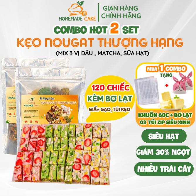  Tặng Khuôn  Nguyên liệu làm kẹo Nougat thượng hạng - Siêu hạt ít ngọt tặng Túi Zip Bơ Lạt- Ăn Vặt Snack 