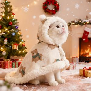猫のクリスマスケープ、帽子付きの犬の柔らかい厚いクリスマスマント、ペットのクリスマスコスチューム犬の猫のサンタクロースの衣装、面白いクリスマスペットのドレスアップ、装飾的な&冬ケープ付きの多機能猫のパジャマ、コンバーチブルフリースブランケット 成田  犬  雑貨