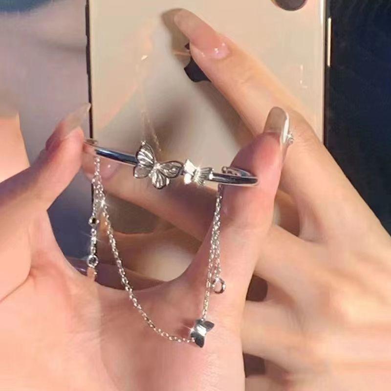 Ins Style Fairy Temperament Butterfly Bracelet for Women New Niche Design Half Bangle Half Chain Tassel Bestie 1