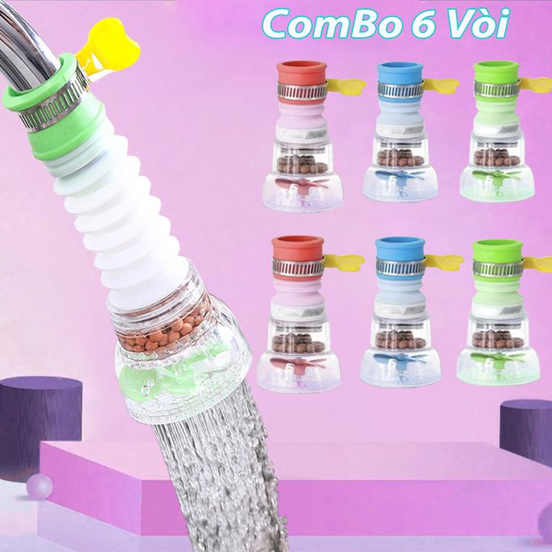 COMBO 6 VÒI Đầu Vòi Chống Bắn Nước Có Bộ Lọc Xoay 360 Độ Và Kéo Dài 12cm Bộ Vòi Lọc Nước Chống Bắn Cho Phòng Bếp - Nhựa ABS PVC