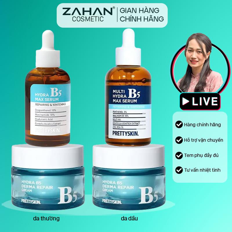 Combo cấp ẩm phục hồi Tinh chất (Multi) Hydra B5 Max Serum và Kem dưỡng Hydra B5 Derma Repair Cream Prettyskin (2 sản phẩm) Skincare