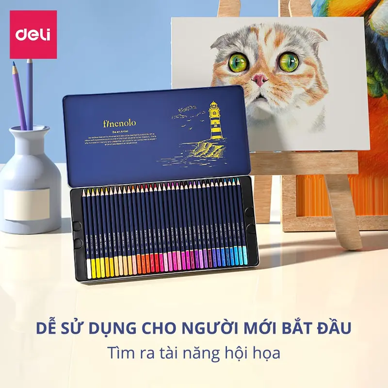 Bút chì màu gốc dầu Finenolo x Deli - 24/36/48/72 màu - Hộp màu chì thiếc chuyên nghiệp tô màu mịn kín giấy tông màu tươi sáng bản nâng cấp