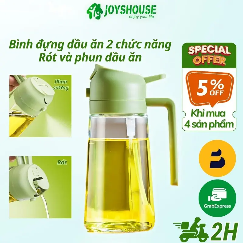 Chai đựng dầu ăn bằng thủy tinh 470ml có hai chức năng xịt phun sương và rót dầu ăn cao cấp thích hợp dùng khi nấu ăn 0