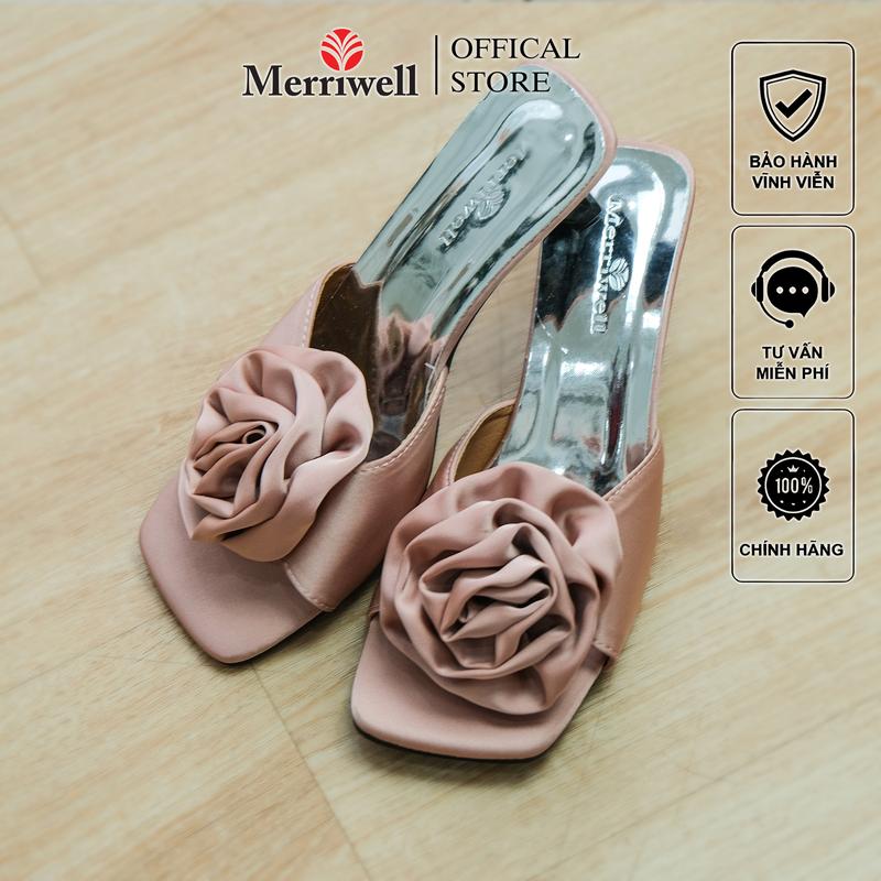 MERRIWELL Dép Cao Gót Nữ Đính Bông Hoa DN10 DéP GiàY Shoes Sandal Đồng Nhung Cao Su guo c nux in h giày  đẹp 2024 cao  gót đế thấp guoc  xinhsang chanh 2