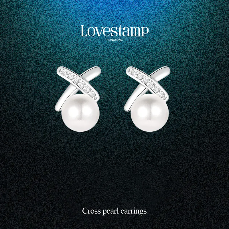 [New Products] S925 Silver Pearl Earrings Cross Line Simple Wild Earrings For Women ZZ0056