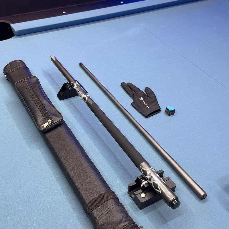 Combo Cơ Bida Ruby xám Phủ Carbon, Đi Kèm Đầy Đủ Phụ Kiện : Bao Da , Găng Tay Và Nơ