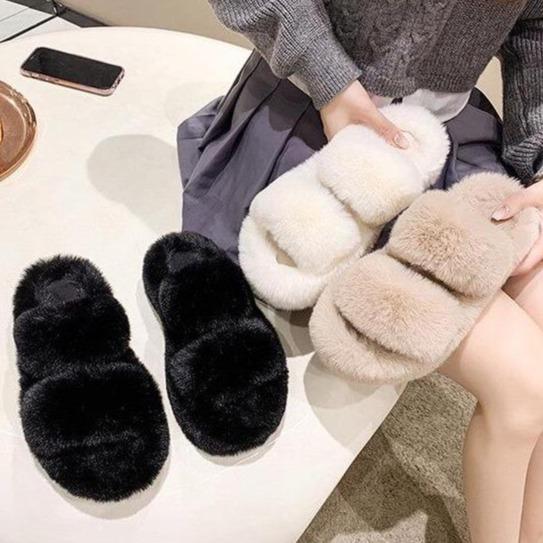 Dép lông quai ngang nữ đế dày lông mềm mượt ấm áp cho mùa đông sang xịn DP24 DéP Slipper Có Quai Dép Lê