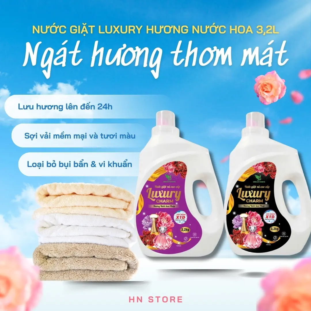 Nước Giặt Xả LUXURY CHARM 3,2L/1 Can - Hương nước Hoa Cuốn Hút, Đậm đặc, Lưu hương lâu, Nhiều bọt, sạch sâu, mềm vải...