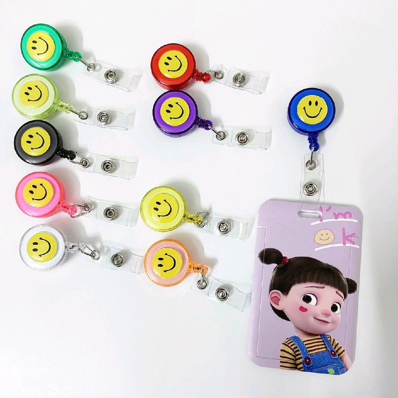 Củ rút hình mặt cười dễ thương, kẹp thẻ đeo bảng tên nhiều màu, dây đeo thẻ yoyo thông minh kích thước 3 x 10cm,dây rút dài 80 cm