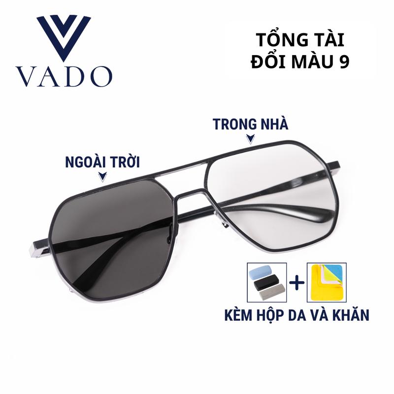 TỔNG TÀI ĐỔI MÀU 9 - (KO PHẢI THỦY TINH) Mắt kính đổi màu thời trang nam, gọng kim loại, đi biển, đi chơi, đi đường - Đi kèm khăn hộp - VADO