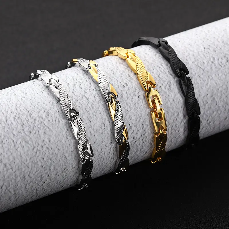 Vòng Tay Vàng Thép Titan Dành Cho Nam, Rộng 7Mm, Với Họa Tiết Rồng Hoa Phụ Kiện vòng tay  nữ dây  chuyền