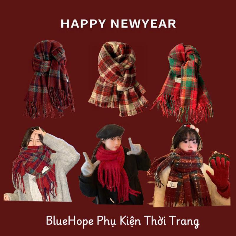 BST NOEL NEW YEAR Khăn choàng cổ nam nữ dệt kim mùa đông ấm áp lễ hội khăn đôi tone đỏ thời trang nhiều kiểu dáng
