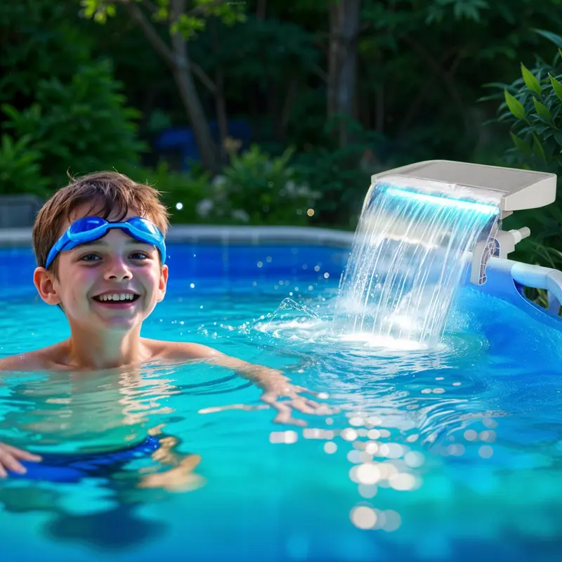 Pool Fountain Waterfall, LED Light Pool Fountain with Remote Control, Adjustable Width Fits Various Frames, Swimming Pool Frame Attachment Clamp Accessory 0