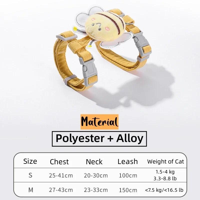 Product Introduction of Cat Harness Leash Collar Set Adjustable Cartoon Bee Double Layer Dog Harness for Small Medium Pet Collar Leash Outdoor Walking 2